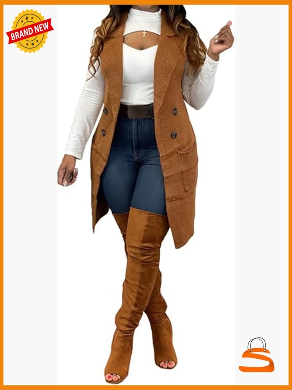 Sleeveless Open Front Knit Vest Cardigan with Pockets